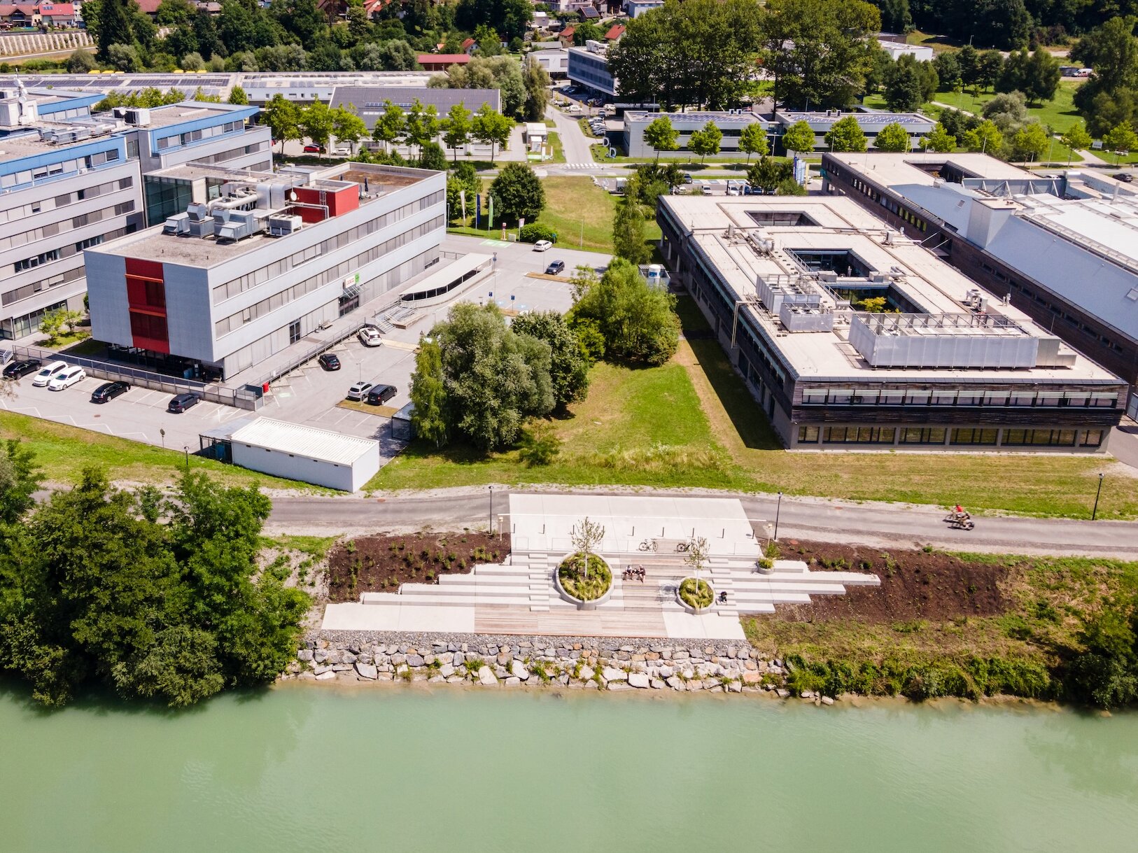 drone picture of the new riverside terrace and surrounding area