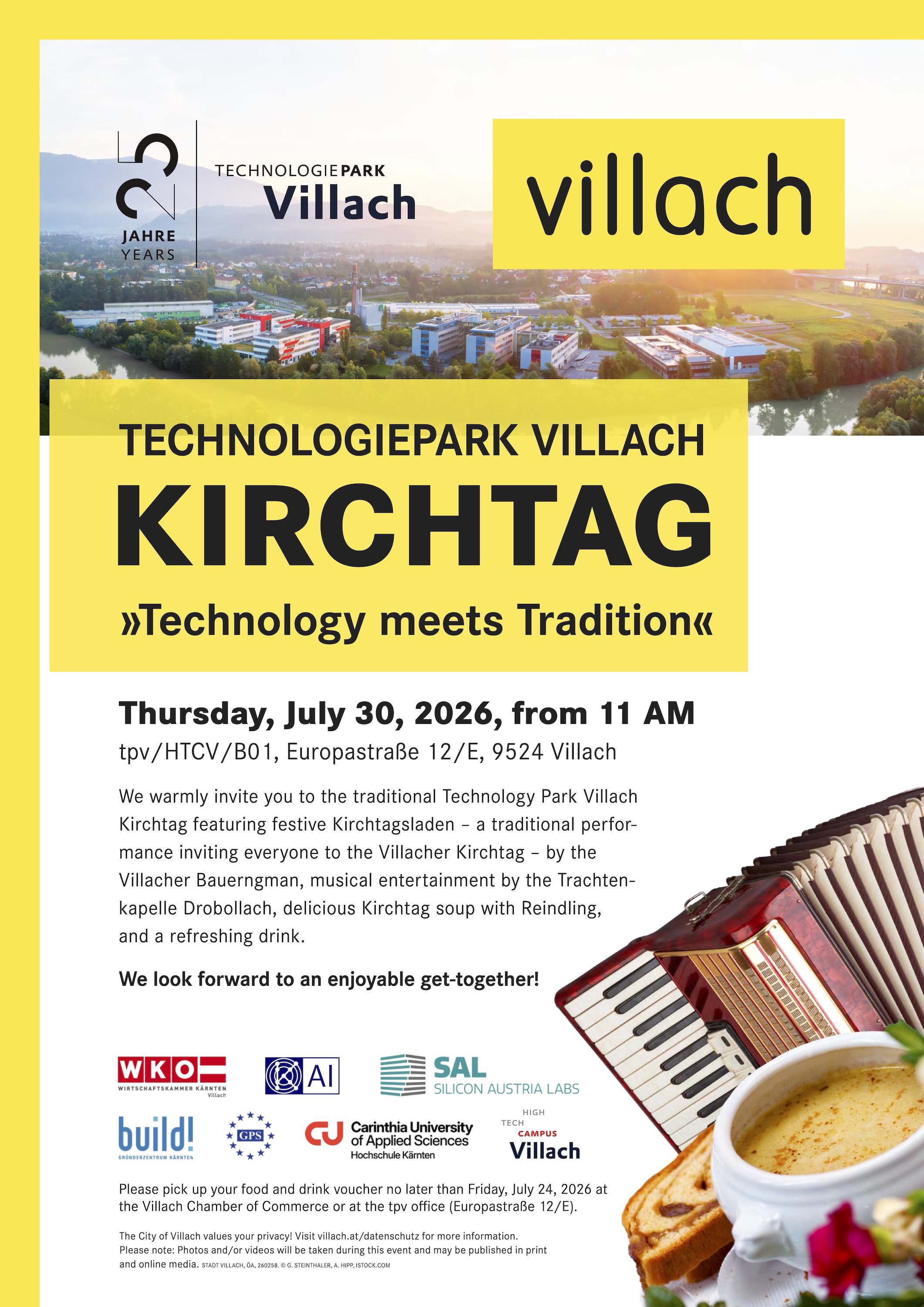 Invitation to Kirchtag at Technology Park Villach Flyer "Tradition meets Innovation"