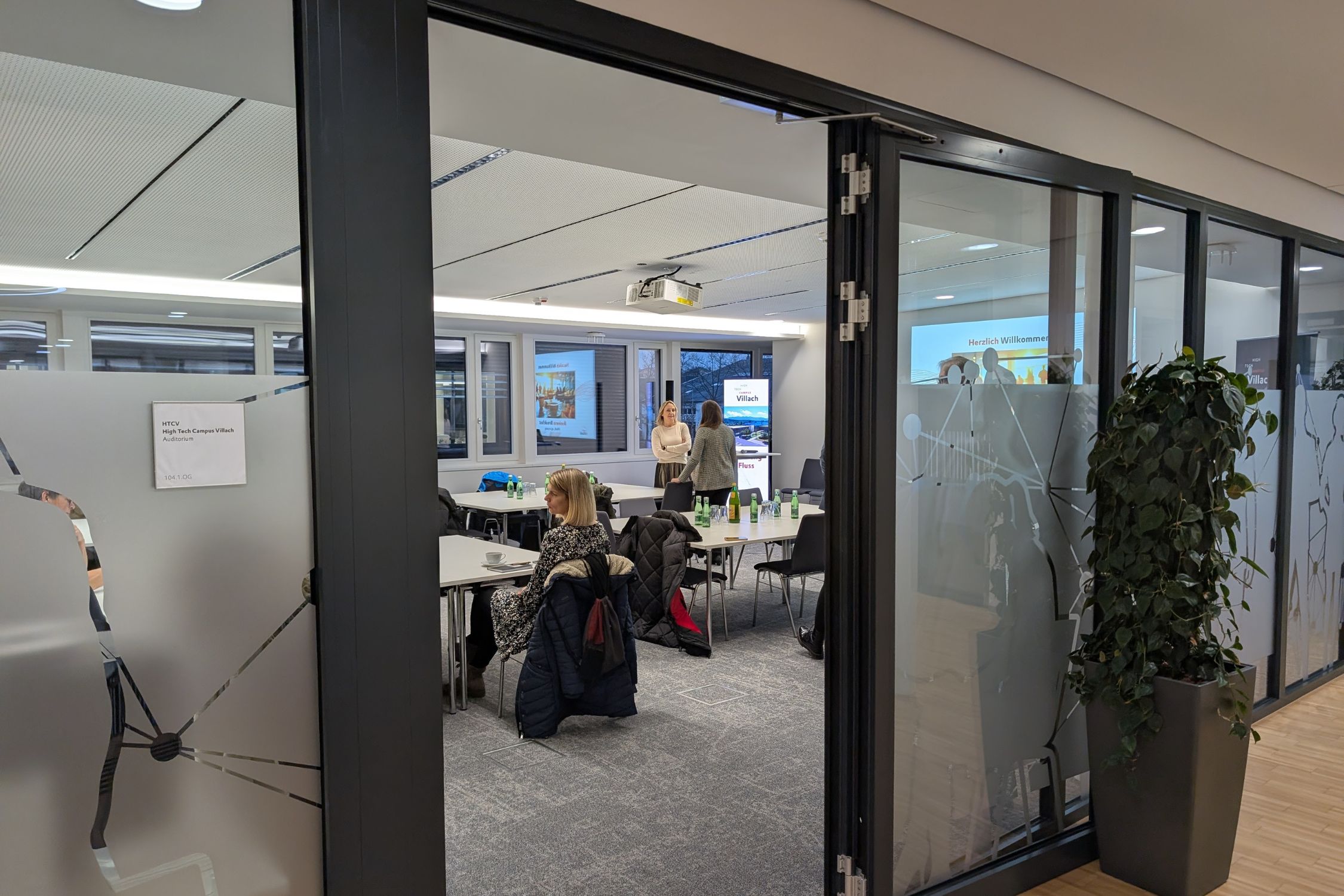Guests of the first Business Breakfast gather in the HTCV auditorium