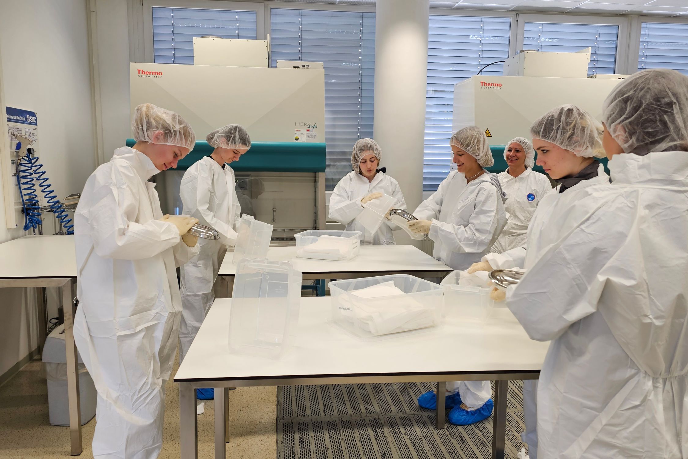 secondary school students in the clean room