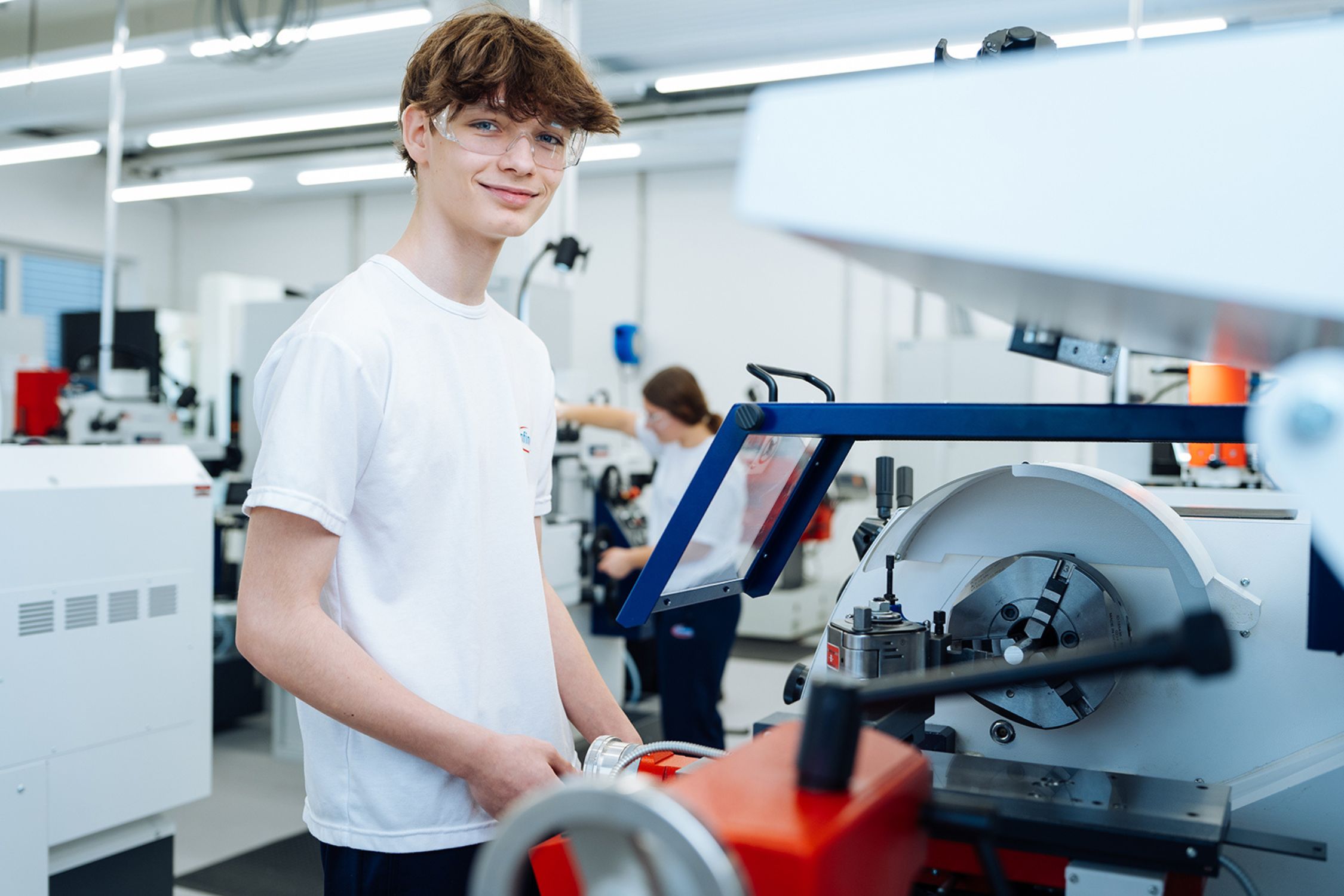 Apprentice wearing safety glasses
